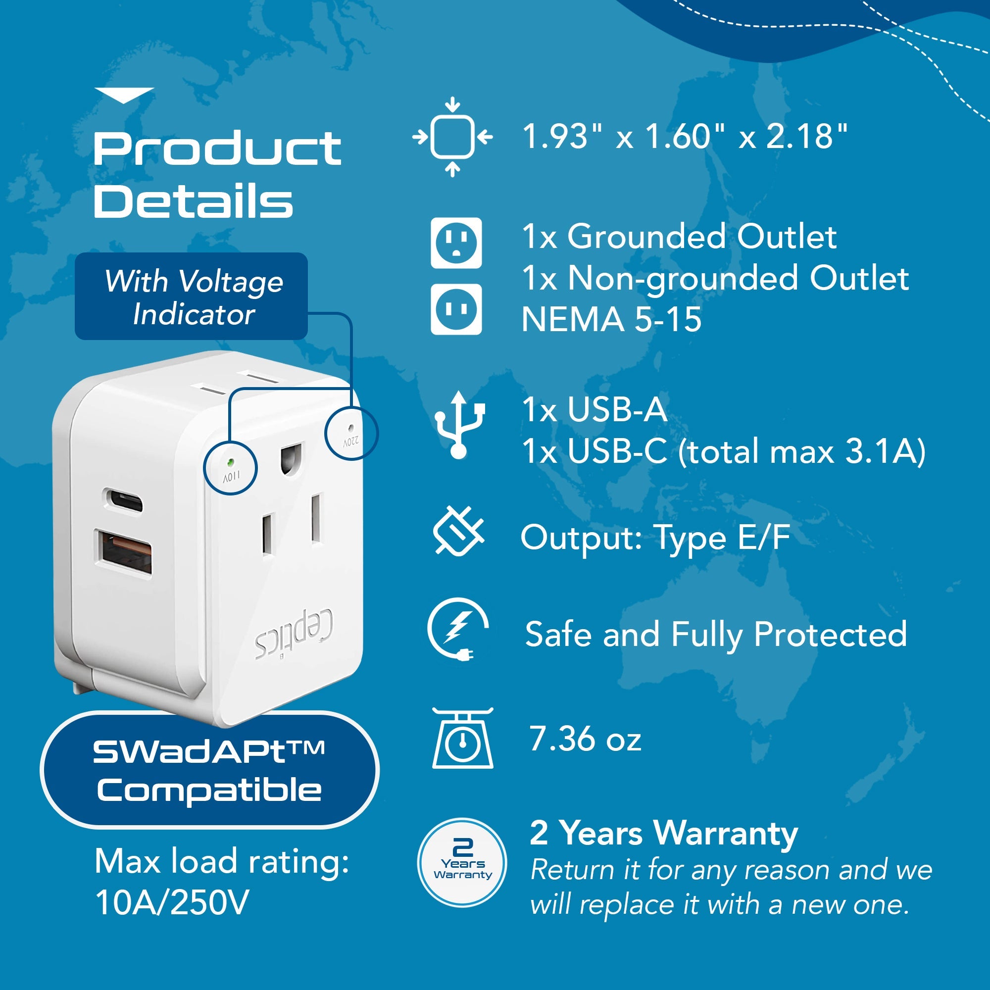 Germany, Korea Travel Adapter Set | Type E/F - USB & USB-C Ports + 2 US Outlets (PAK-SCHUKO)
