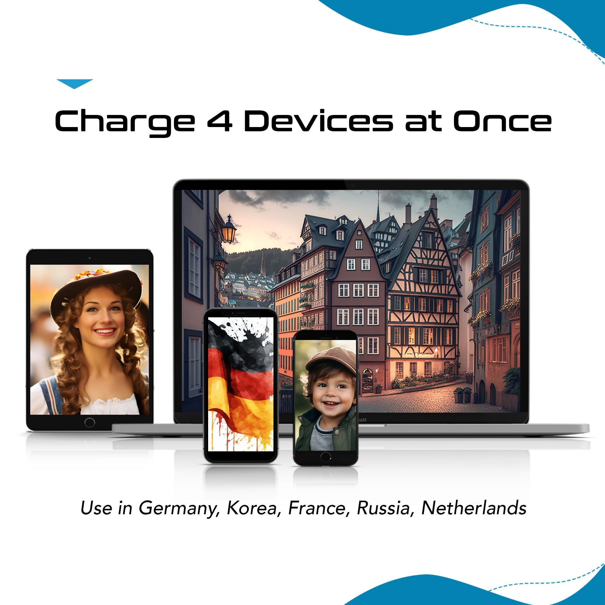 Germany, Korea Travel Adapter Set | Type E/F - USB & USB-C Ports + 2 US Outlets (PAK-SCHUKO)