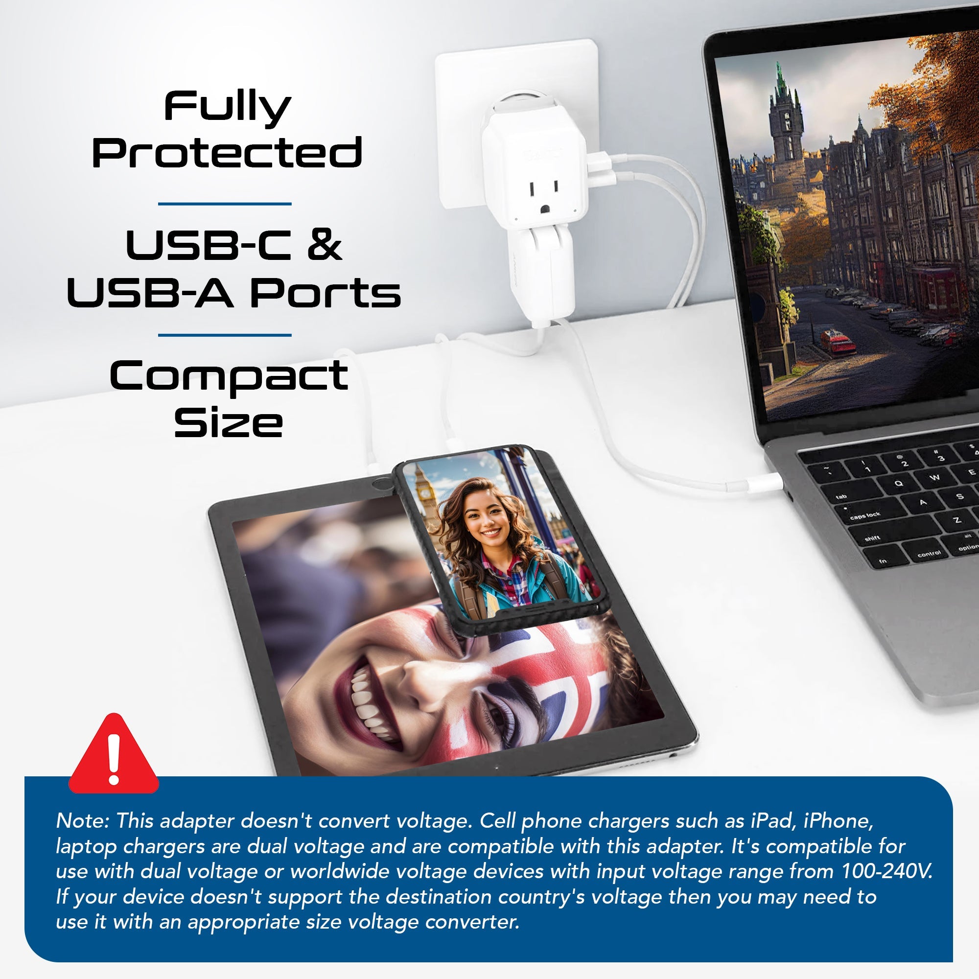 England, Hong Kong Travel Adapter | Type G - USB & USB-C Ports + 2 US Outlets (PAK-UK)