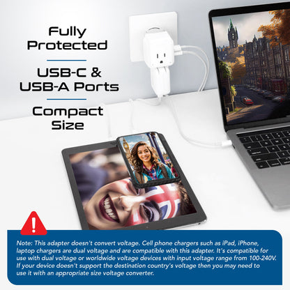 England, Hong Kong Travel Adapter | Type G - USB & USB-C Ports + 2 US Outlets (PAK-UK)