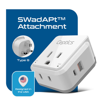England, Hong Kong Travel Adapter | Type G - USB & USB-C Ports + 2 US Outlets (PAK-UK)
