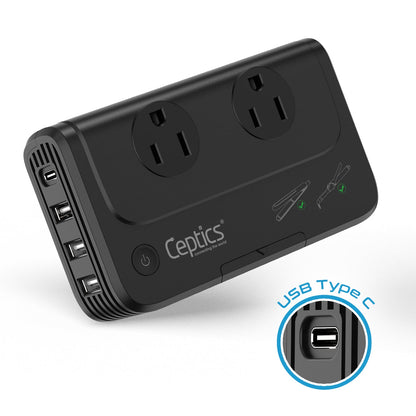 200W Step Down Converter – 2x outlets & 3 USB-A + 1 USB-C – AC 220-240V to 110V-120V Travel Voltage Converter - (PU-200X)