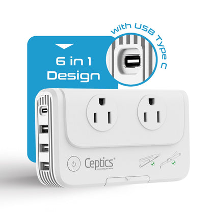200W Step Down Converter – 2x outlets & 3 USB-A + 1 USB-C – AC 220-240V to 110V-120V Travel Voltage Converter - (PU-200X)