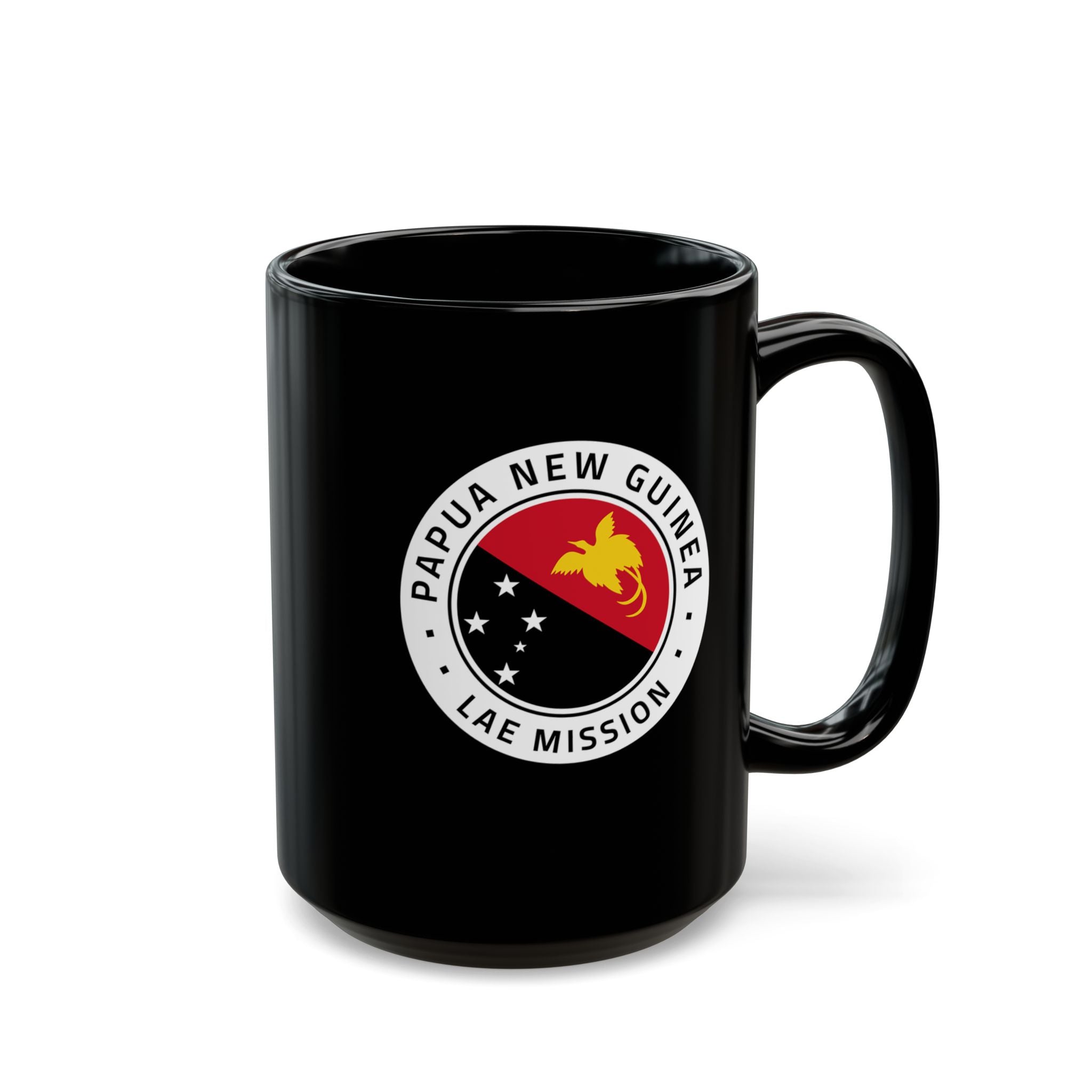 Papua New Guinea Lae Mission Circular Flag Black Ceramic Mug - Latter-Day Saint LDS Missionary Gift - Book of Mormon