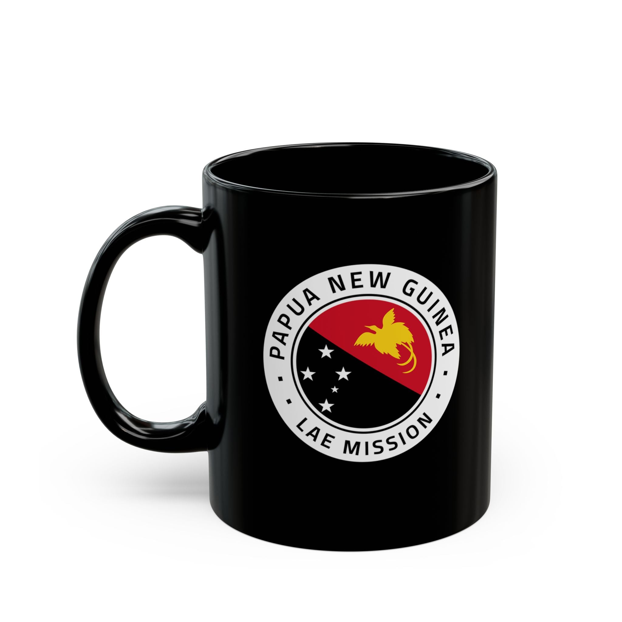 Papua New Guinea Lae Mission Circular Flag Black Ceramic Mug - Latter-Day Saint LDS Missionary Gift - Book of Mormon