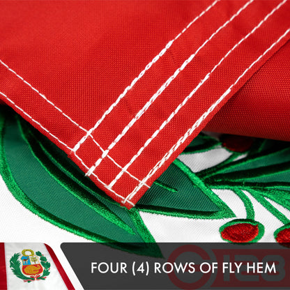 Peru (Peruvian) Flag | 3x5 feet | Double Sided Embroidered 210D Indoor/Outdoor, Brass Grommets, Heavy Duty Polyester