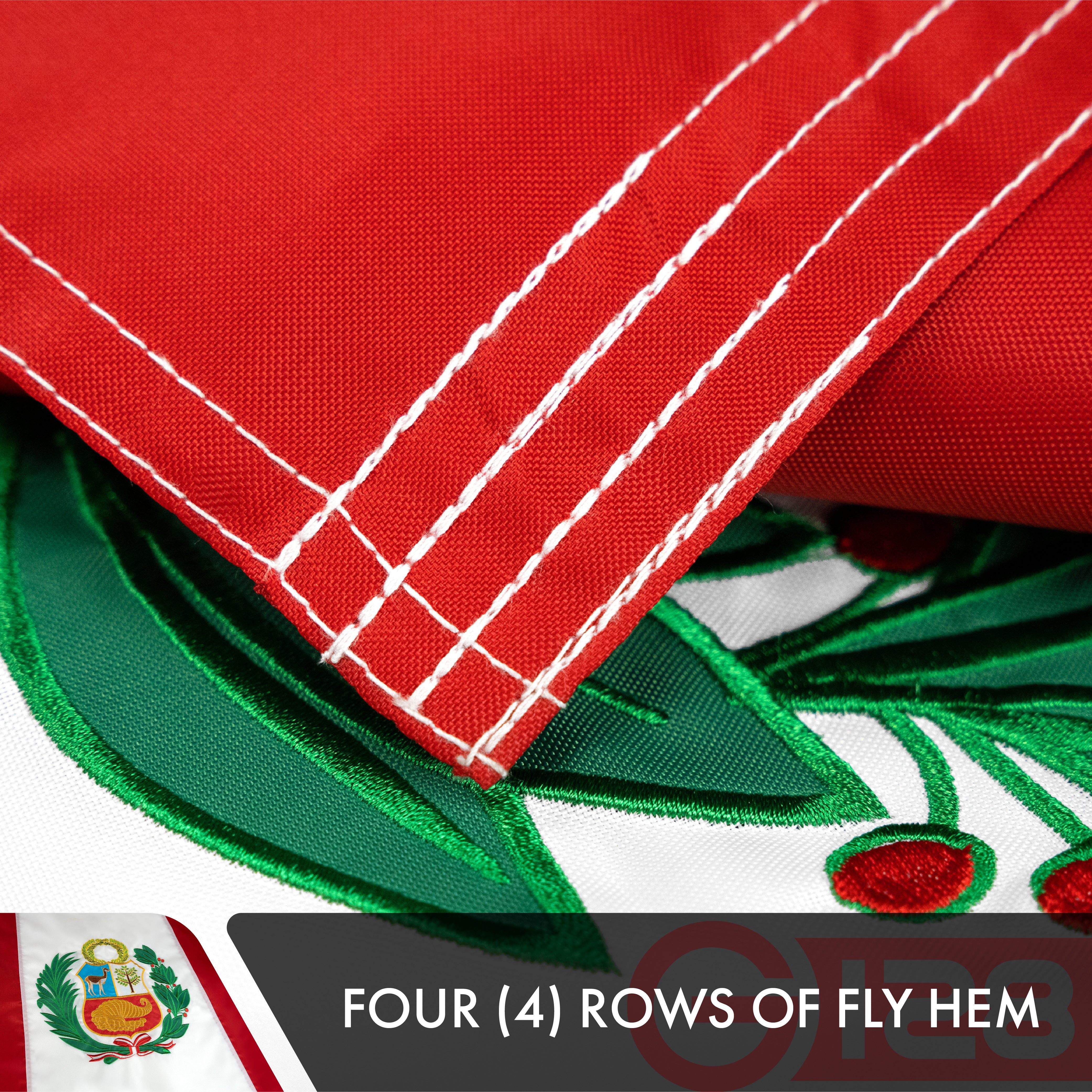 Peru (Peruvian) Flag | 3x5 feet | Double Sided Embroidered 210D Indoor/Outdoor, Brass Grommets, Heavy Duty Polyester