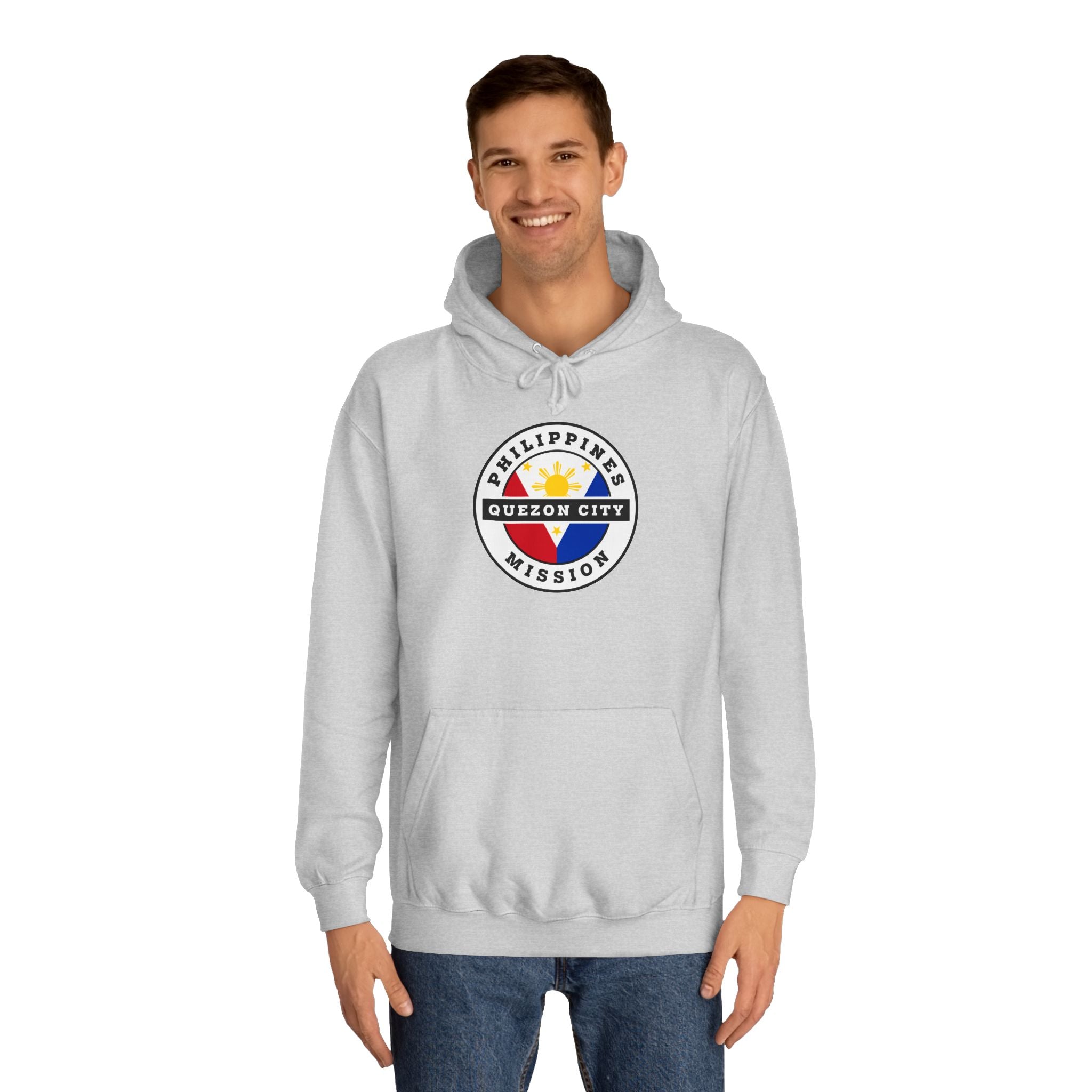 Philippines Quezon City Mission Flag Logo (White Border) College Hoodie - Latter-Day Saint LDS Missionary Gift - Book of Mormon