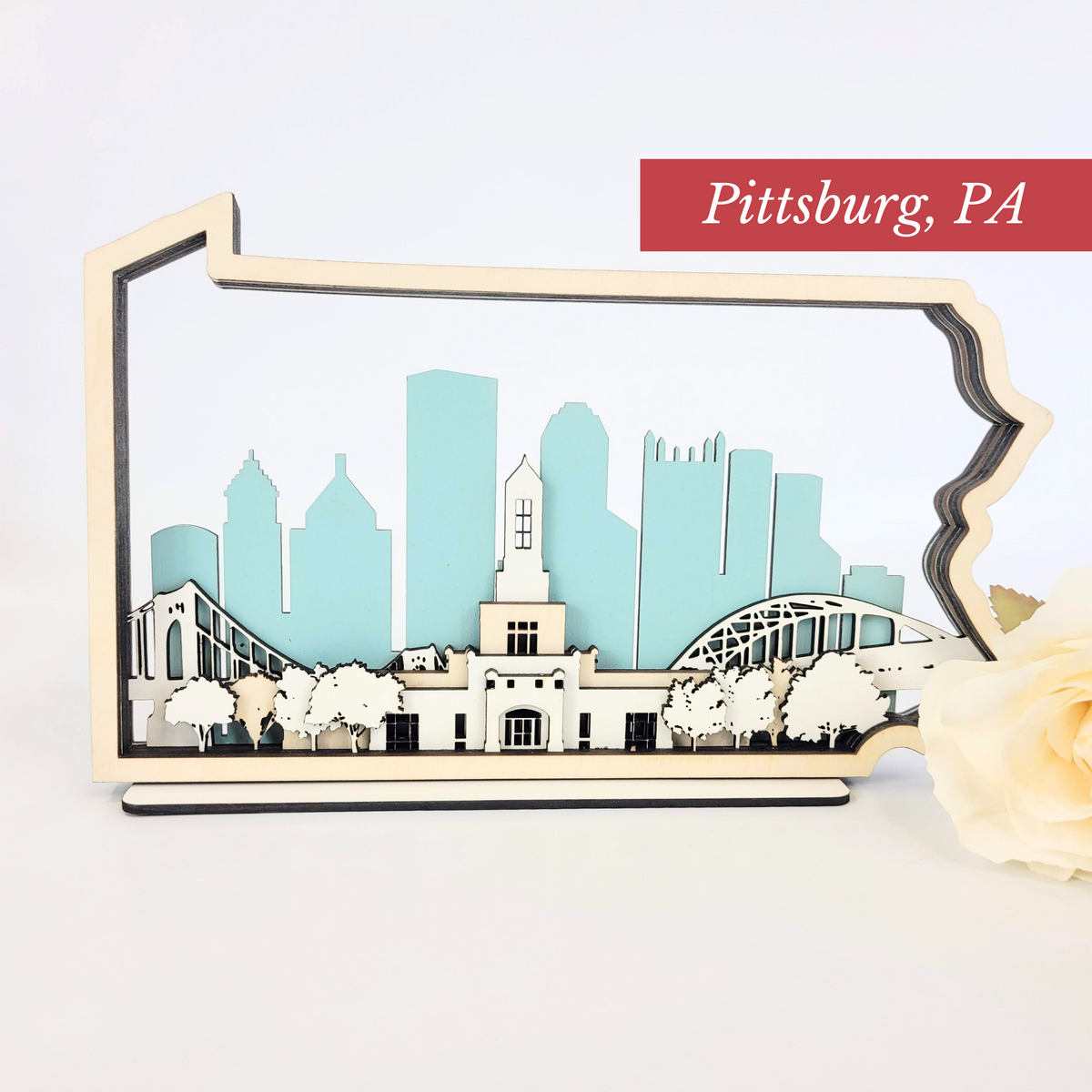 Pittsburgh Pennsylvania Temple LDS Customized Temple State Sign, Laser cut and fully assembled