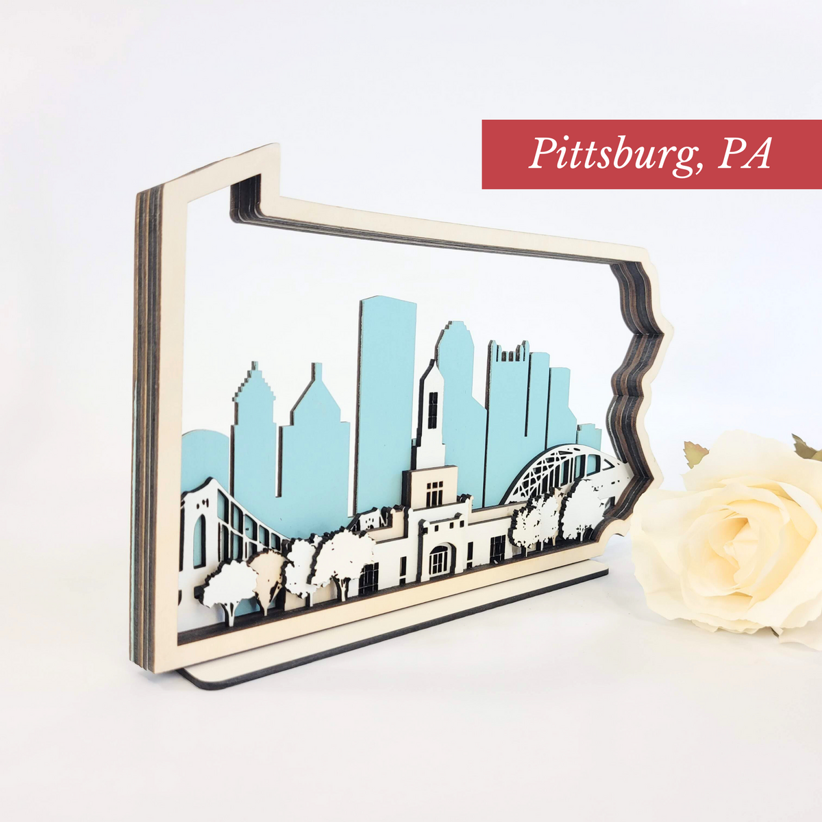 Pittsburgh Pennsylvania Temple LDS Customized Temple State Sign, Laser cut and fully assembled