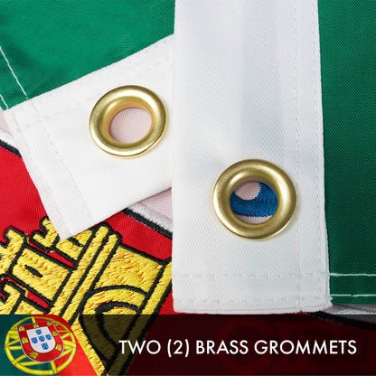 G128 Portugal (Portuguese) Flag | 3x5 feet | Double Sided Embroidered 210D Indoor/Outdoor, Brass Grommets, Heavy Duty Polyester