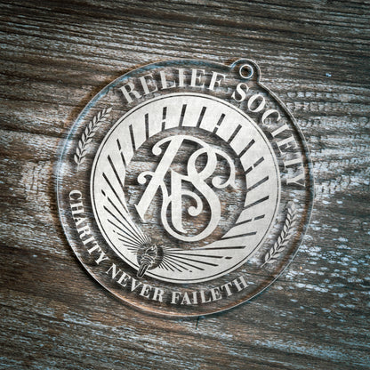 Set of Relief Society Badge Charity Never Faileth Ornaments