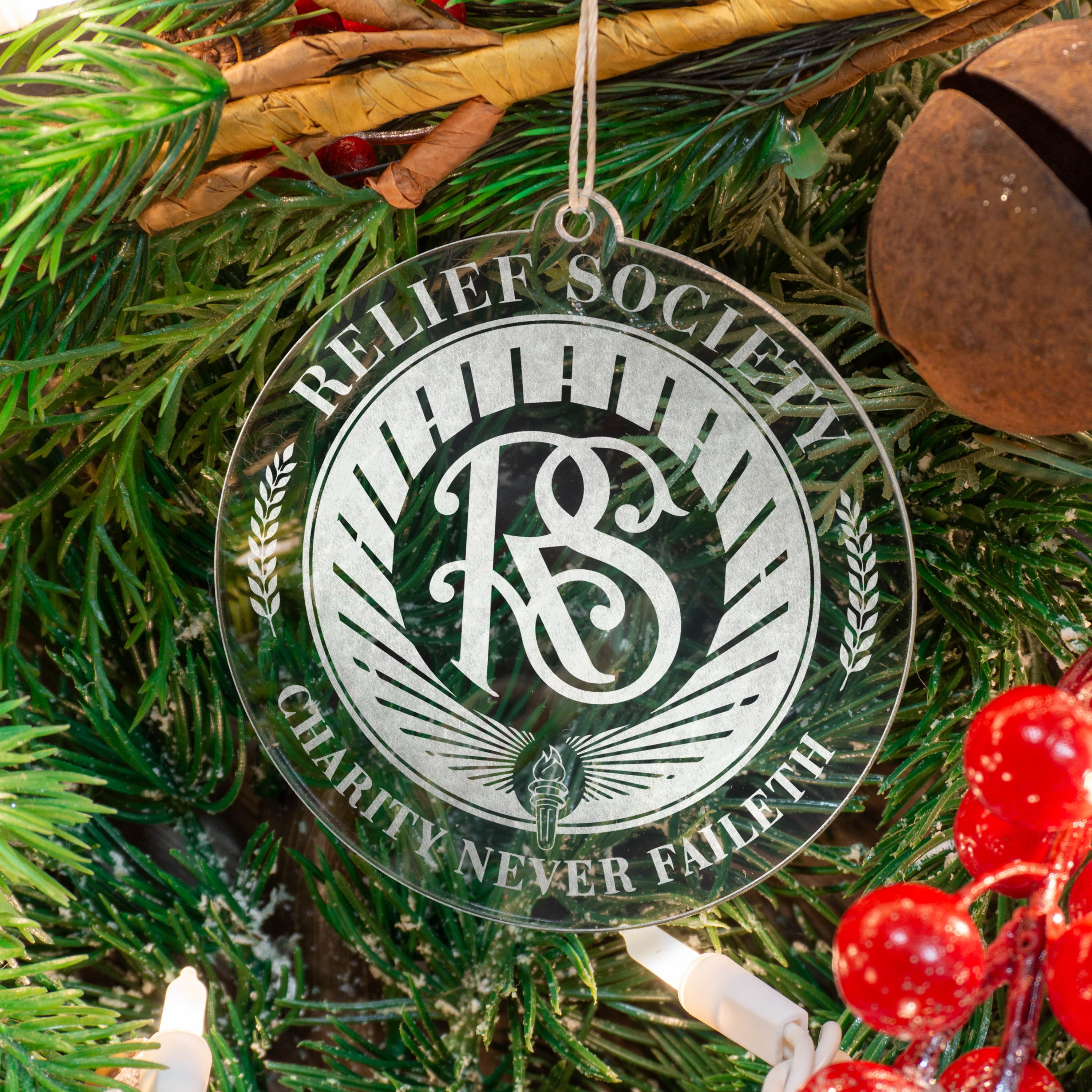 Set of Relief Society Badge Charity Never Faileth Ornaments