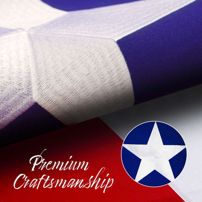 G128 - Texas State Flag 4x6ft Embroidered Stars Sewn Stripes Heavy Duty 220GSM Tough Spun Polyester Quality with Brass Grommets