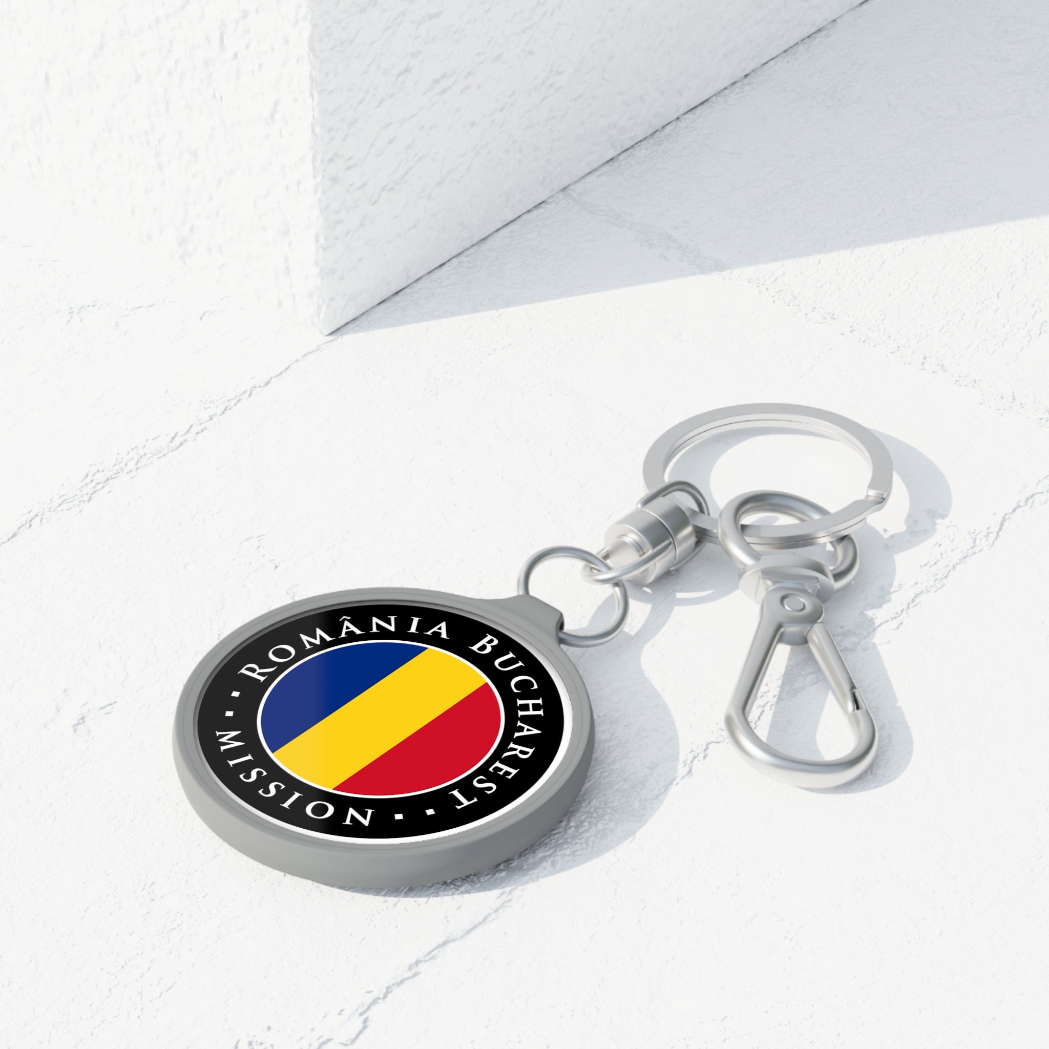 Romania Bucharest Mission Circle Flag Key Tag - Latter-Day Saint LDS Missionary Gift - Book of Mormon