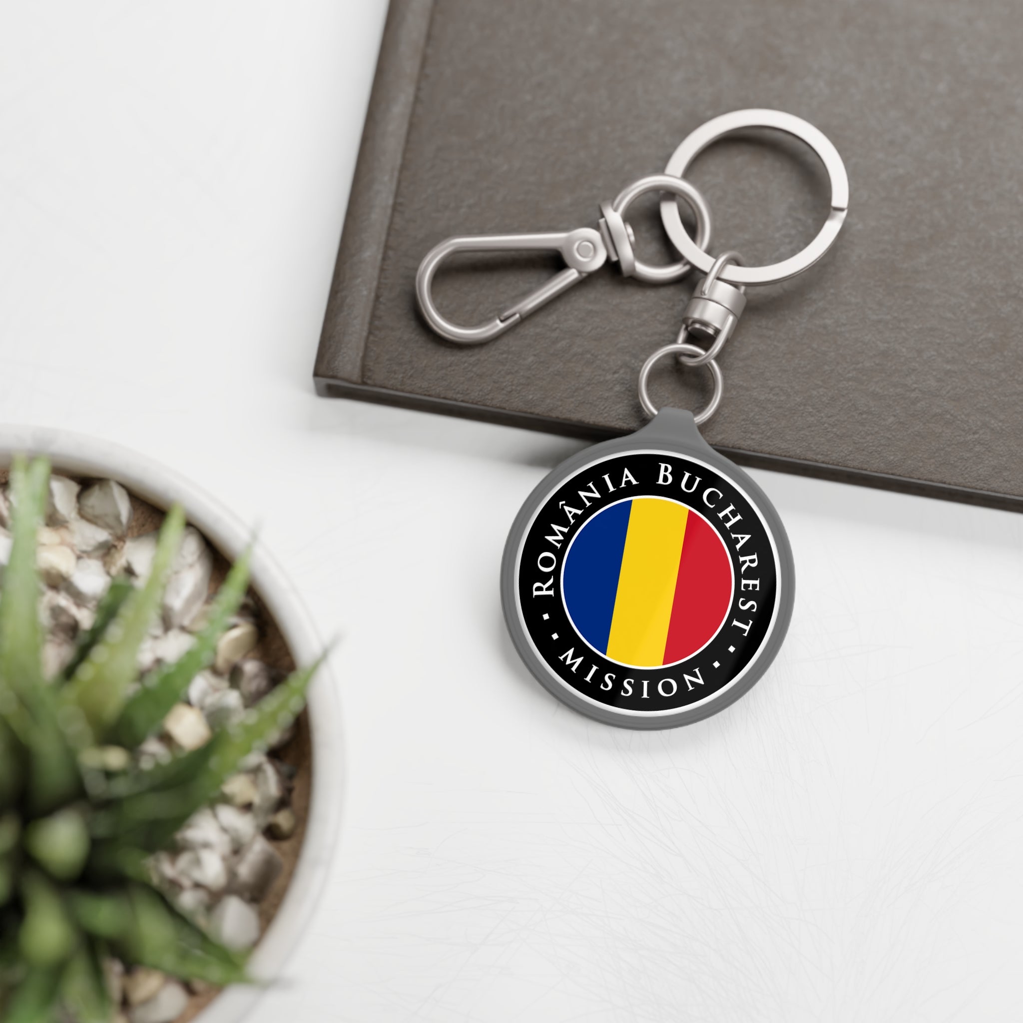 Romania Bucharest Mission Circle Flag Key Tag - Latter-Day Saint LDS Missionary Gift - Book of Mormon