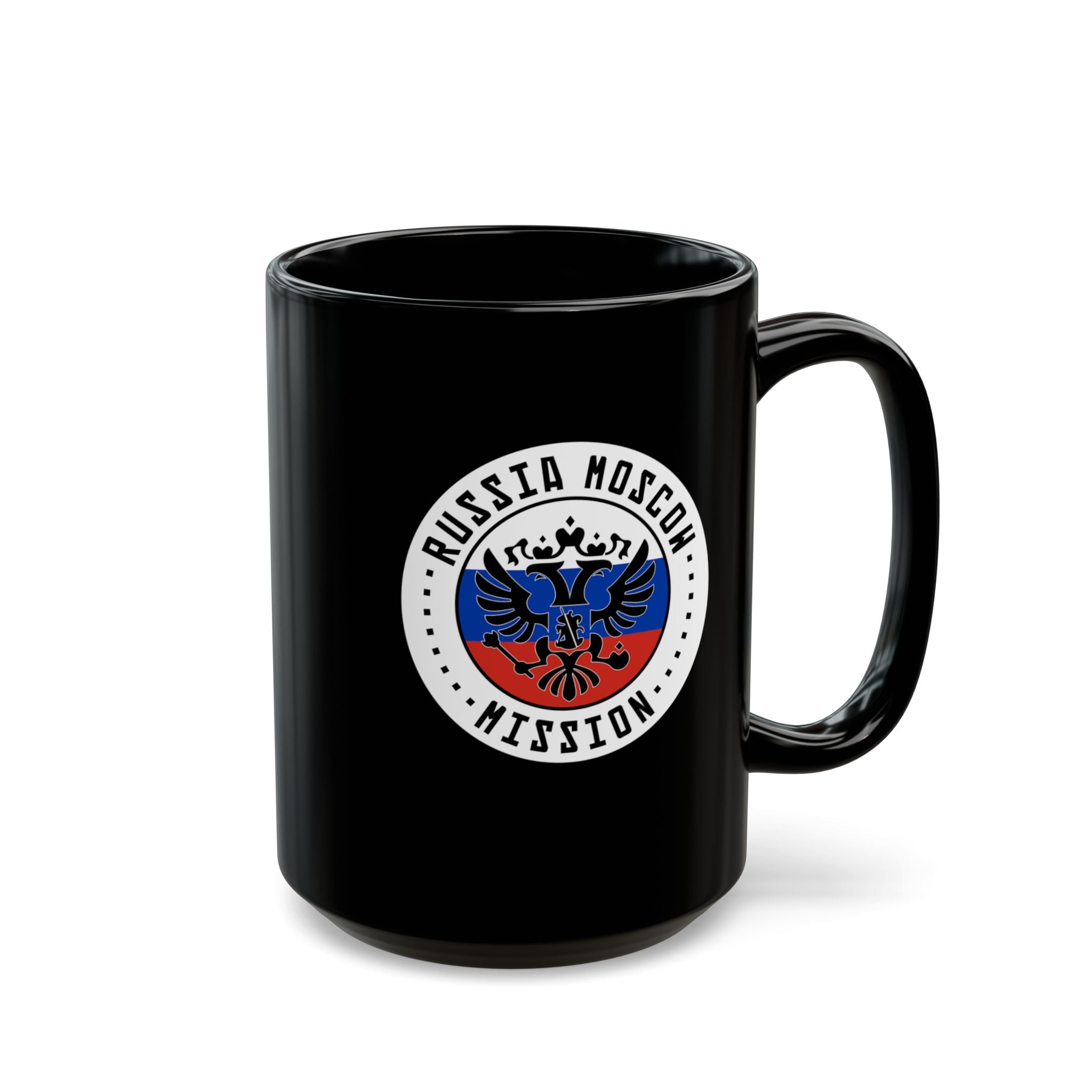 Russia Moscow Mission Circular Flag Black Ceramic Mug - Latter-Day Saint LDS Missionary Gift - Book of Mormon