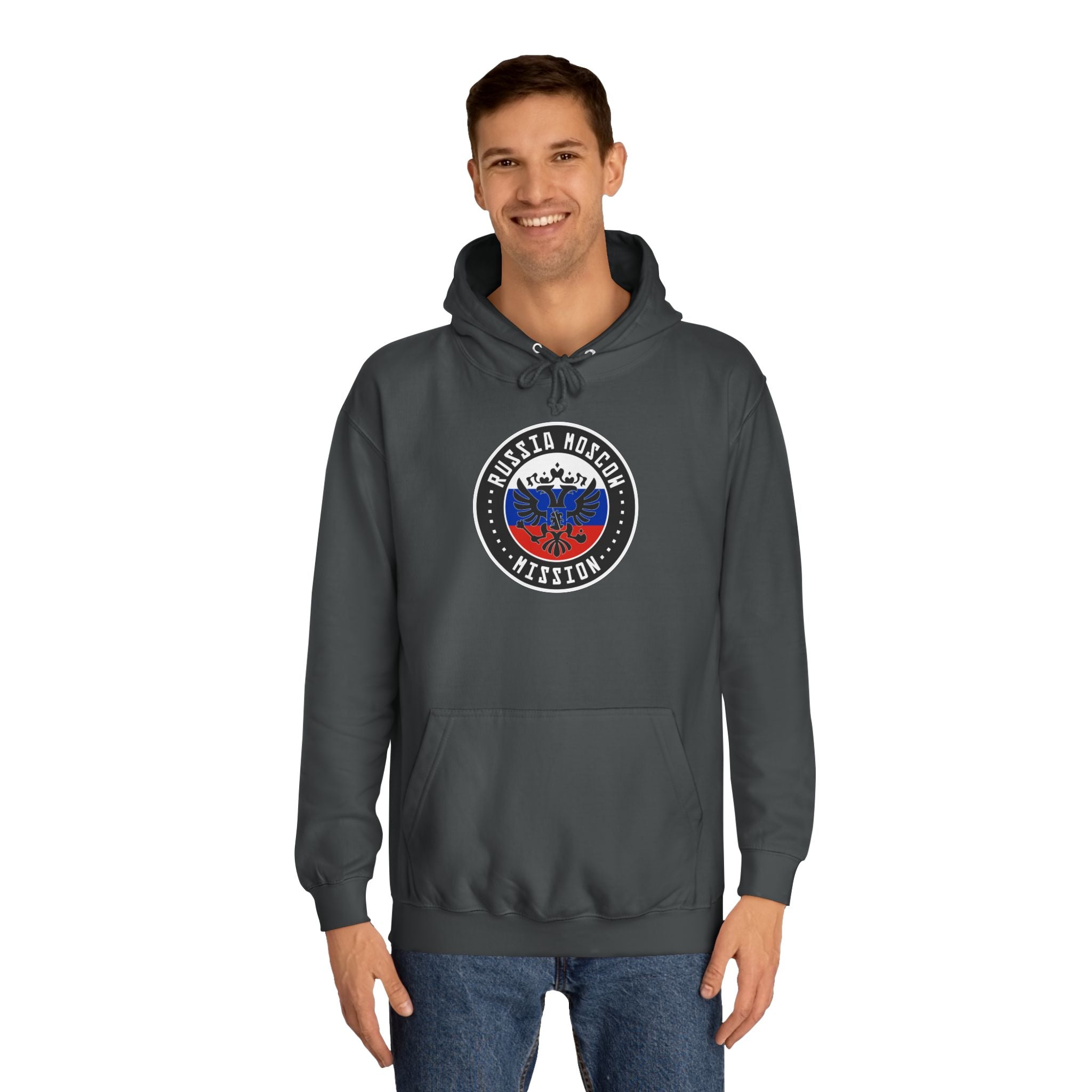 Russia Moscow Mission Flag Logo (Black Border) College Hoodie - Latter-Day Saint LDS Missionary Gift - Book of Mormon