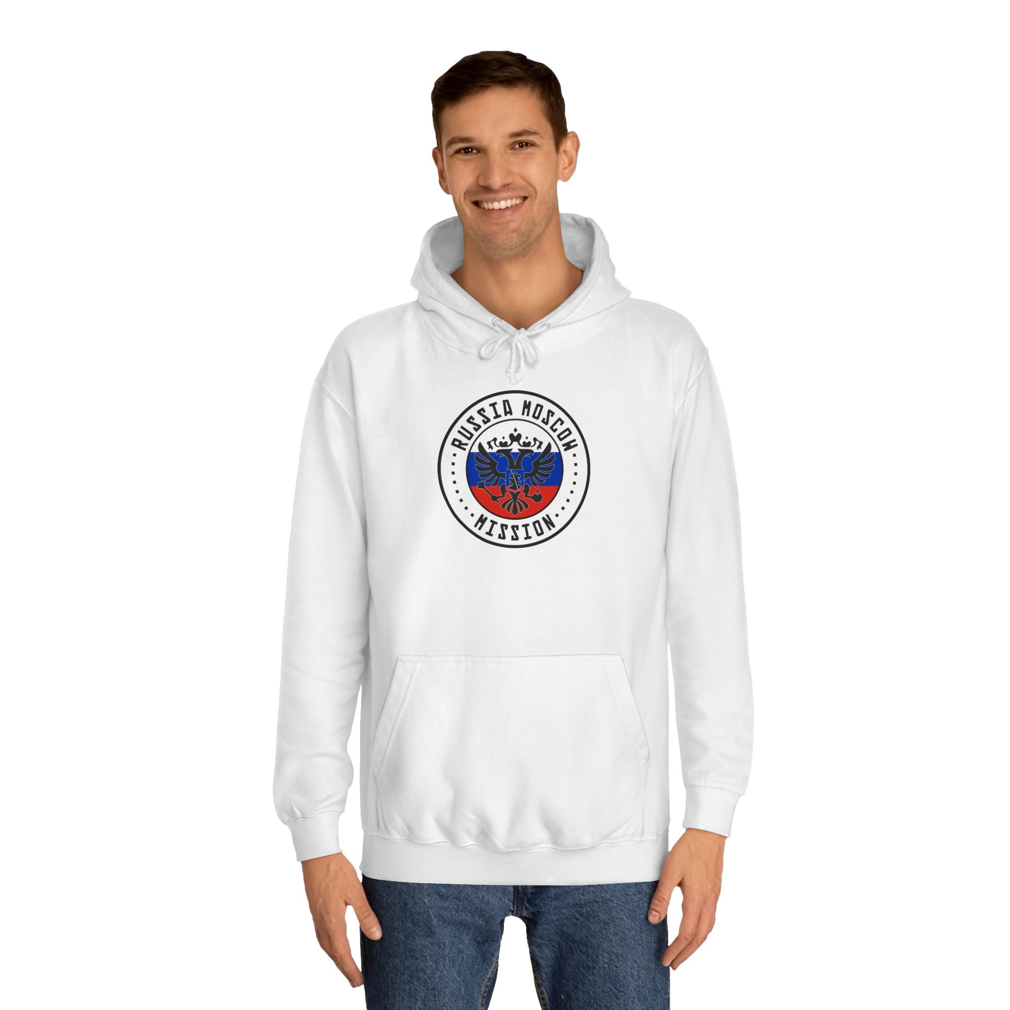 Russia Moscow Mission Flag Logo (White Border) College Hoodie - Latter-Day Saint LDS Missionary Gift - Book of Mormon