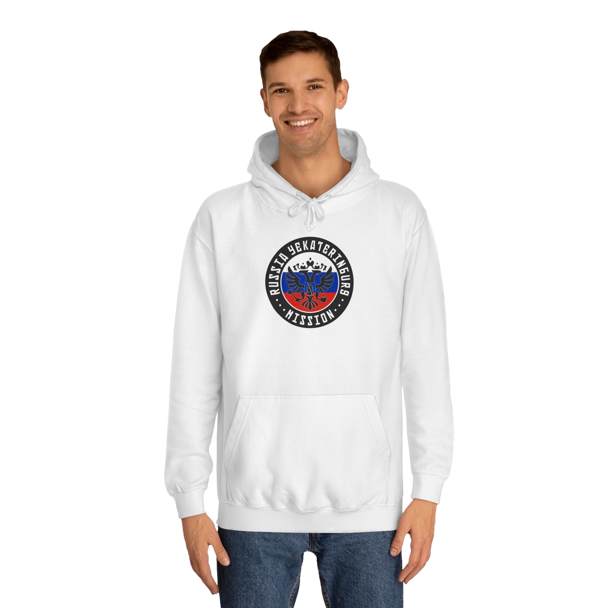 Russia Yekaterinburg Mission Flag Logo (Black Border) College Hoodie - Latter-Day Saint LDS Missionary Gift - Book of Mormon