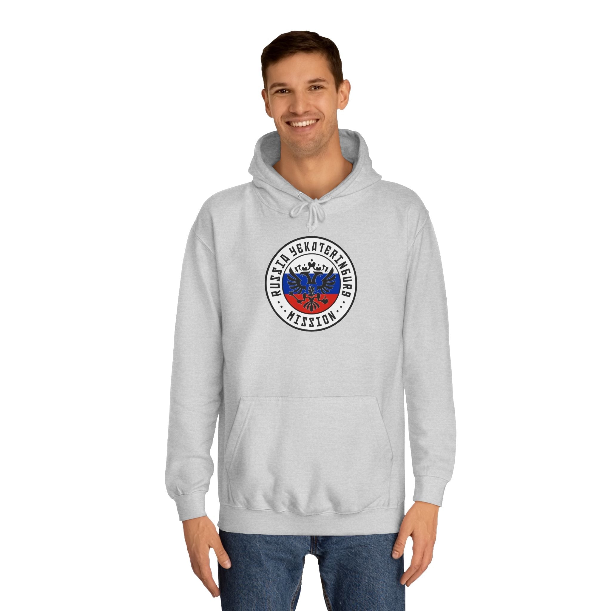 Russia Yekaterinburg Mission Flag Logo (White Border) College Hoodie - Latter-Day Saint LDS Missionary Gift - Book of Mormon