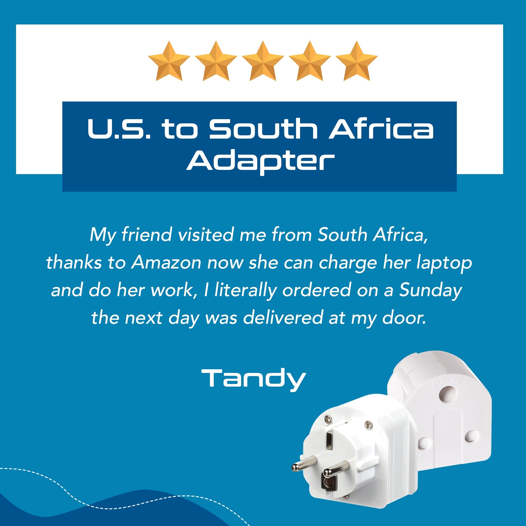 South Africa to Europe Schuko - Type E/F - Travel Plug Adapter - Grounded (SA-EU)