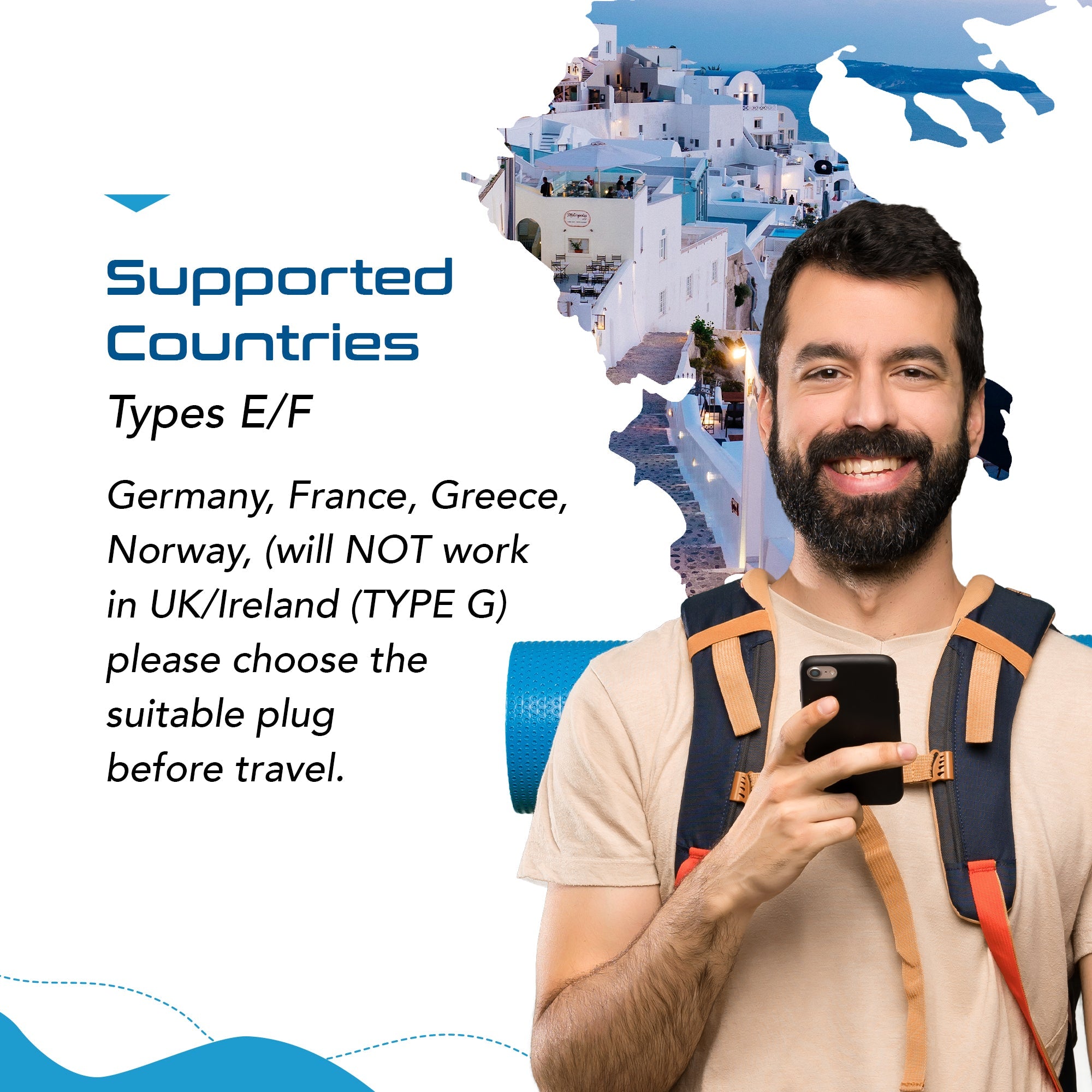 South Africa to Europe Schuko - Type E/F - Travel Plug Adapter - Grounded (SA-EU)