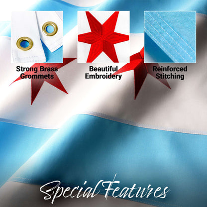 Chicago City Flag 2x3FT Embroidered 220GSM Spun Polyester Illinois