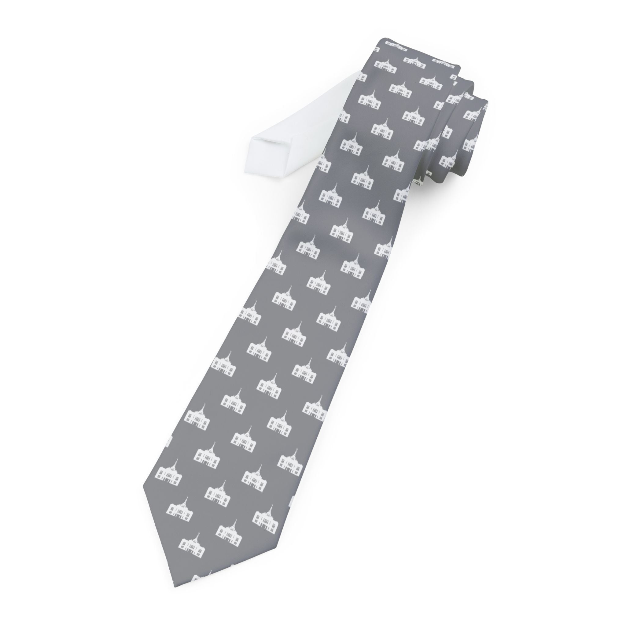Sapporo Japan Temple Patterned Neck Tie for Elders (Grey) - Mission Wishlist - LDS Missionary Gift Store