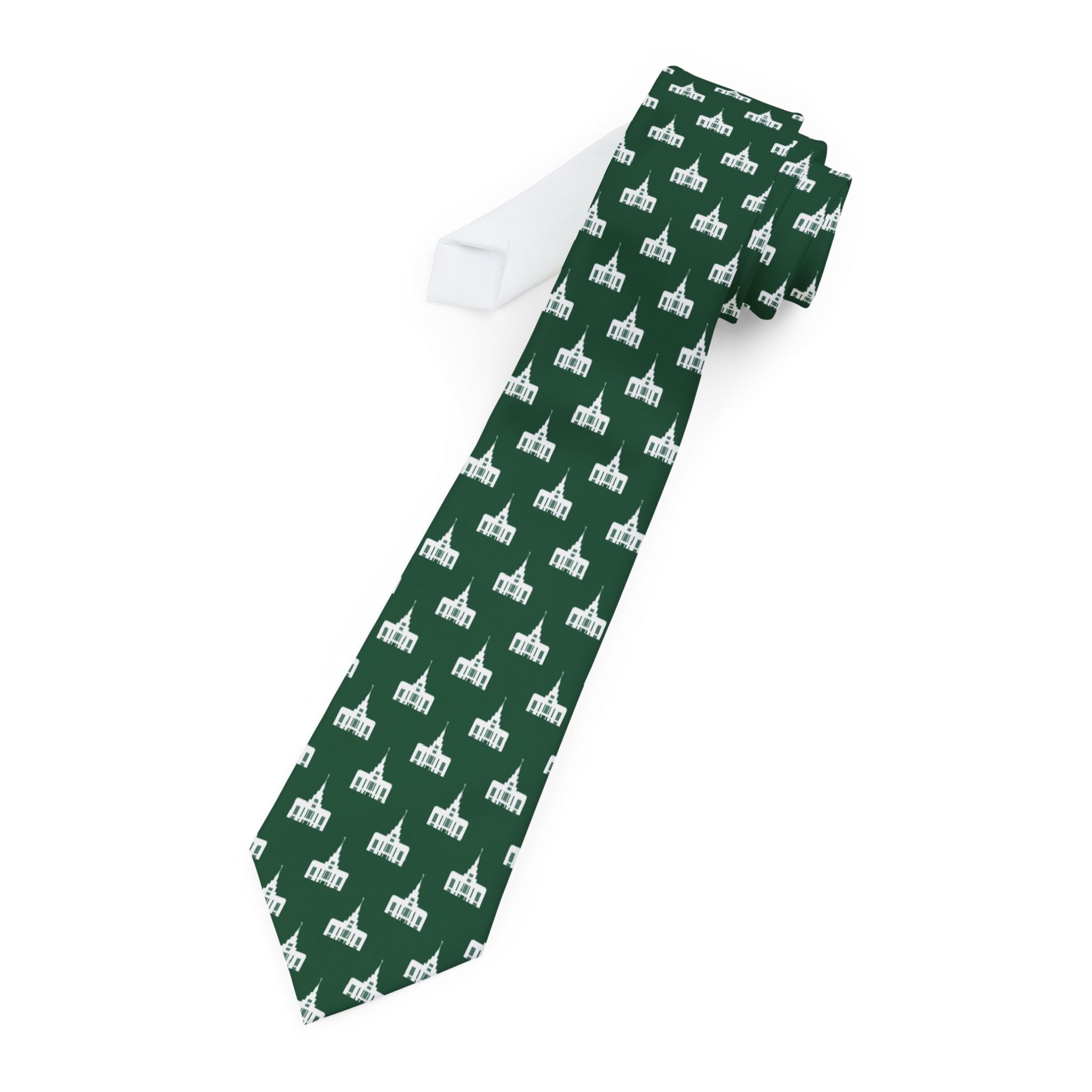 Saratoga Springs Utah Temple Patterned Neck Tie for Elders (Green) - Mission Wishlist - LDS Missionary Gift Store