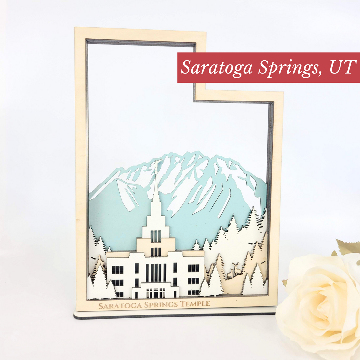 Saratoga Springs Utah Temple LDS Customized Temple State Sign, Laser cut and fully assembled