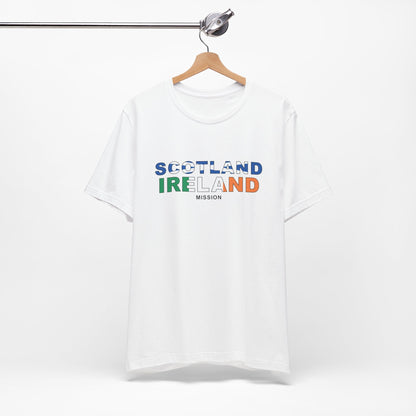 Scotland Ireland Mission Flag Title T-shirt - Latter-Day Saint LDS Missionary Gift - Book of Mormon