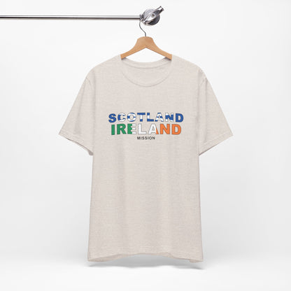 Scotland Ireland Mission Flag Title T-shirt - Latter-Day Saint LDS Missionary Gift - Book of Mormon