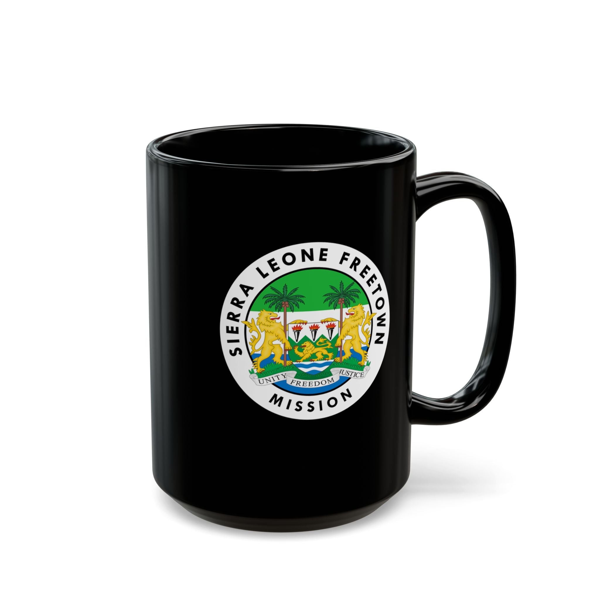 Sierra Leone Freetown Mission Circular Flag Black Ceramic Mug - Latter-Day Saint LDS Missionary Gift - Book of Mormon