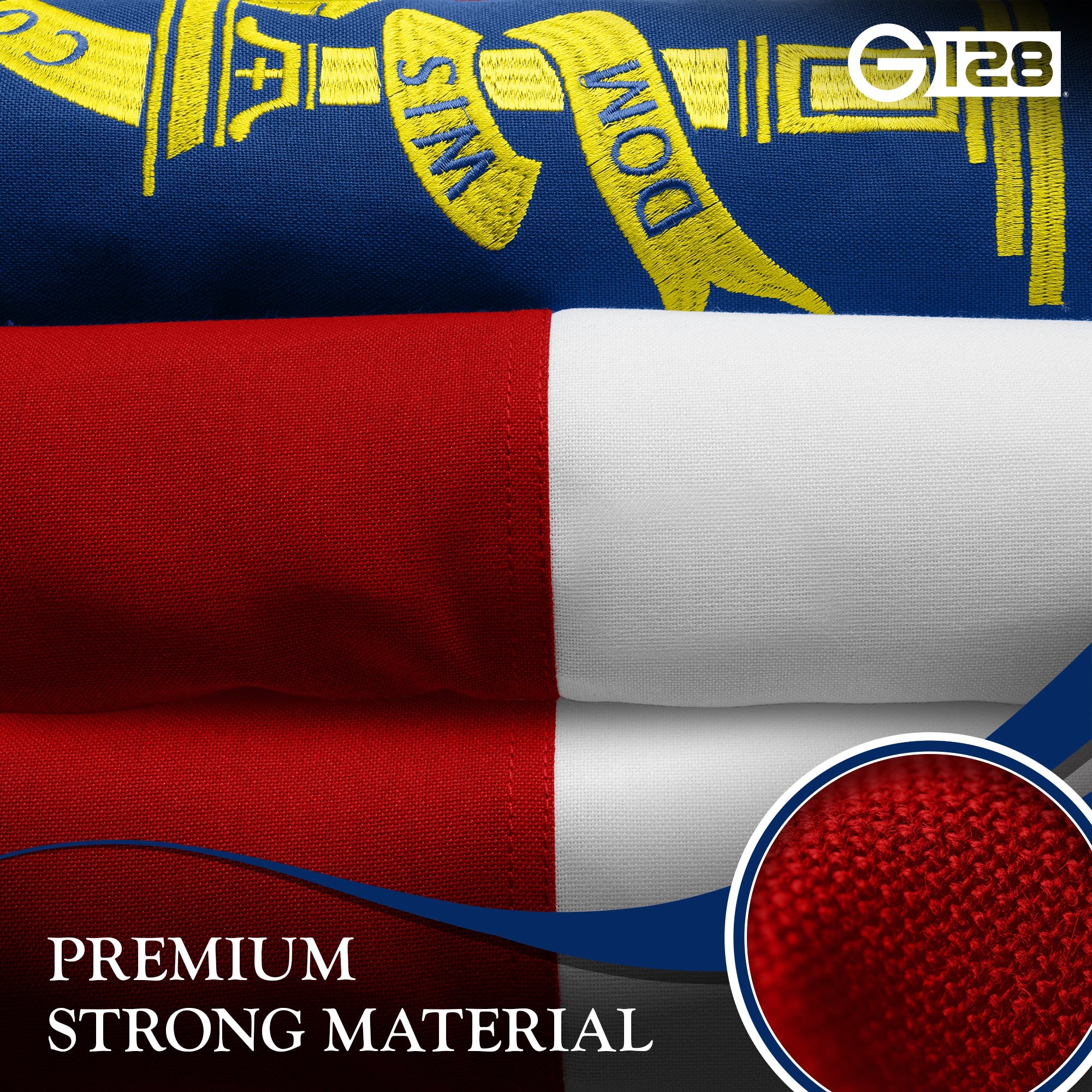 G128 Georgia State Flag | 5x8 Ft | StormFlyer Series Embroidered 220GSM Spun Polyester | Embroidered Design, Indoor/Outdoor, Brass Grommets, Heavy Duty, All Weather