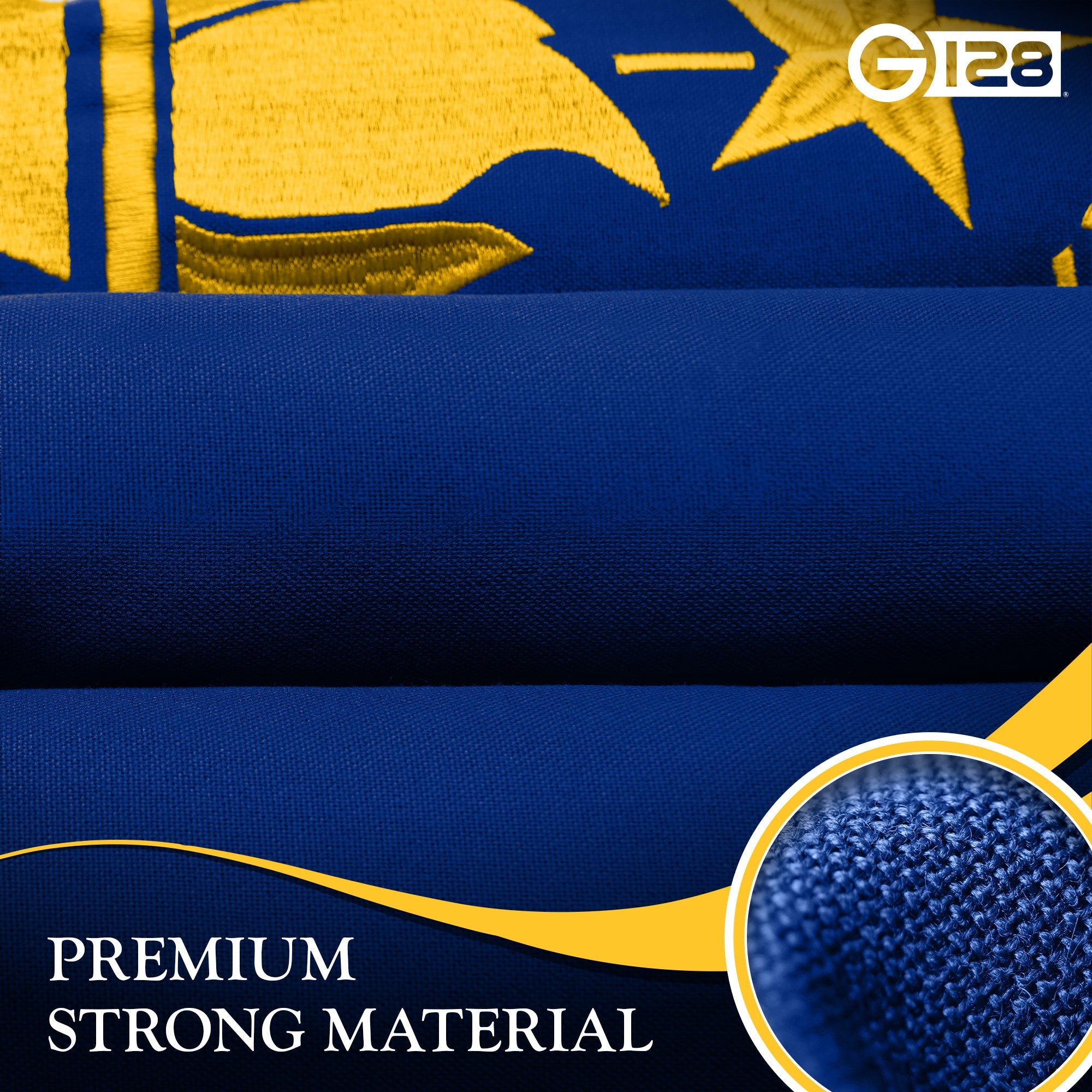 G128 Indiana State Flag | 5x8 Ft | StormFlyer Series Embroidered 220GSM Spun Polyester | Embroidered Design, Indoor/Outdoor, Brass Grommets, Heavy Duty, All Weather