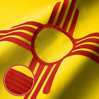 G128 New Mexico State Flag | 5x8 Ft | StormFlyer Series Embroidered 220GSM Spun Polyester | Embroidered Design, Indoor/Outdoor, Brass Grommets, Heavy Duty, All Weather