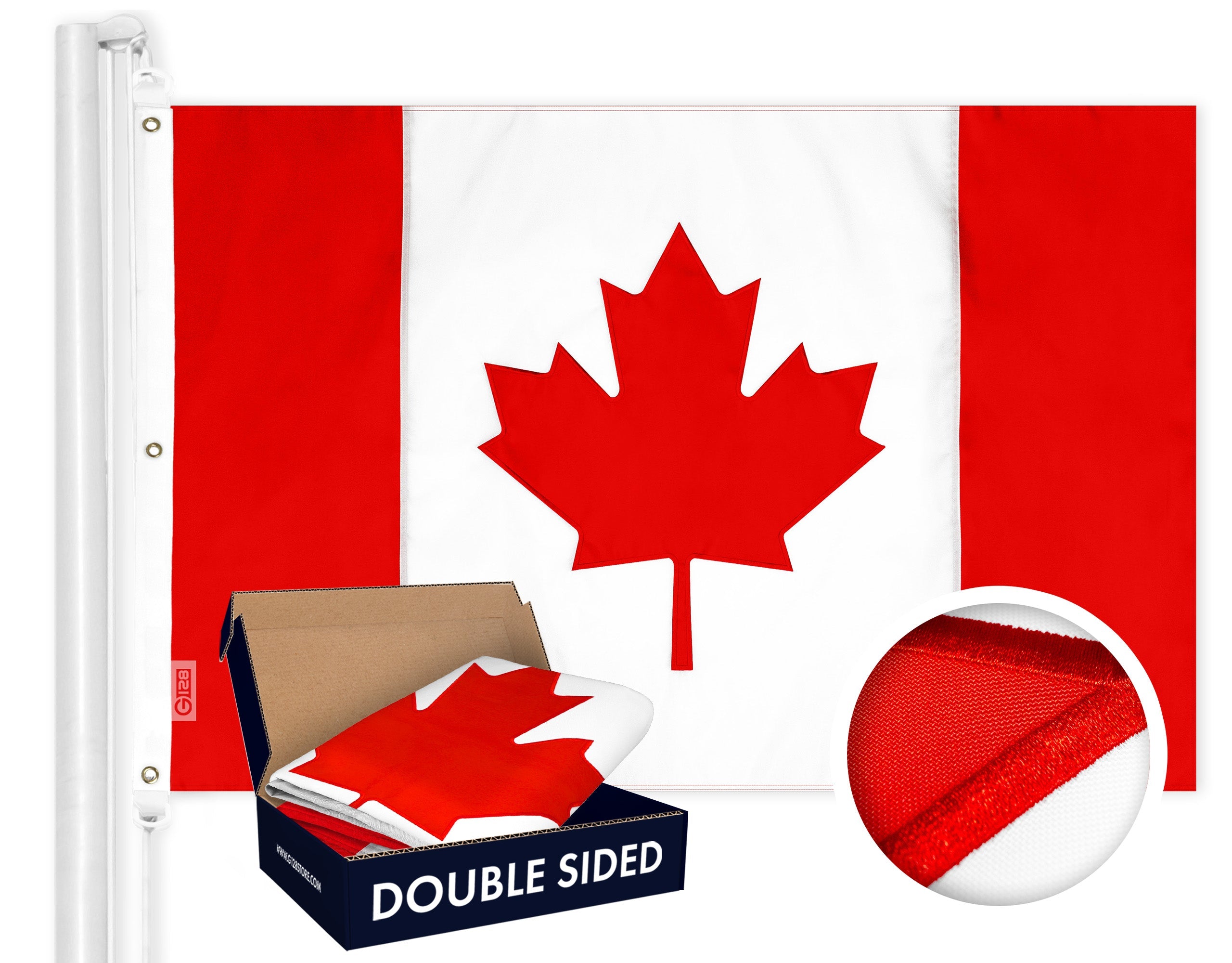 G128 Canada Canadian Flag | 6x10 Ft | Double ToughWeave Series Double Sided Embroidered 210D Polyester | Country Flag, Embroidered Design, Indoor/Outdoor, Brass Grommets, Heavy Duty, 3-ply