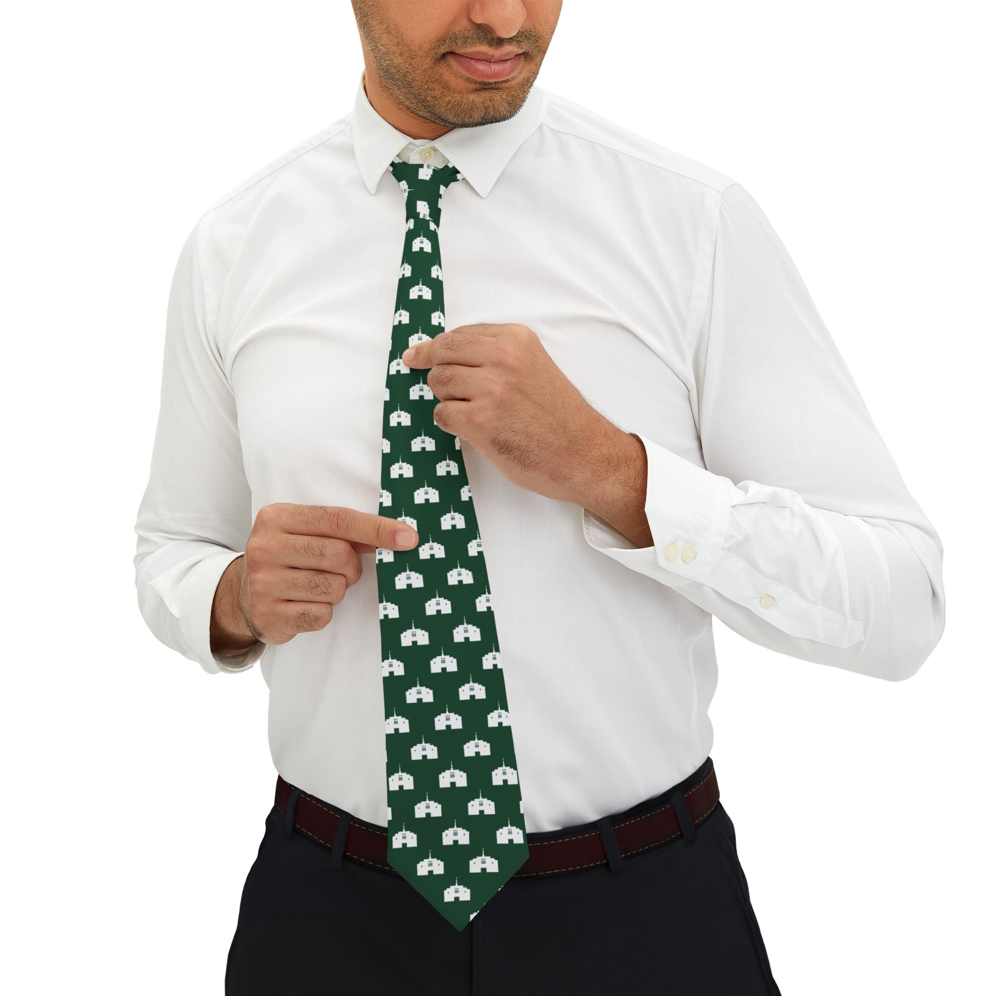Snowflake Arizona Temple Patterned Neck Tie for Elders (Green) - Mission Wishlist - LDS Missionary Gift Store