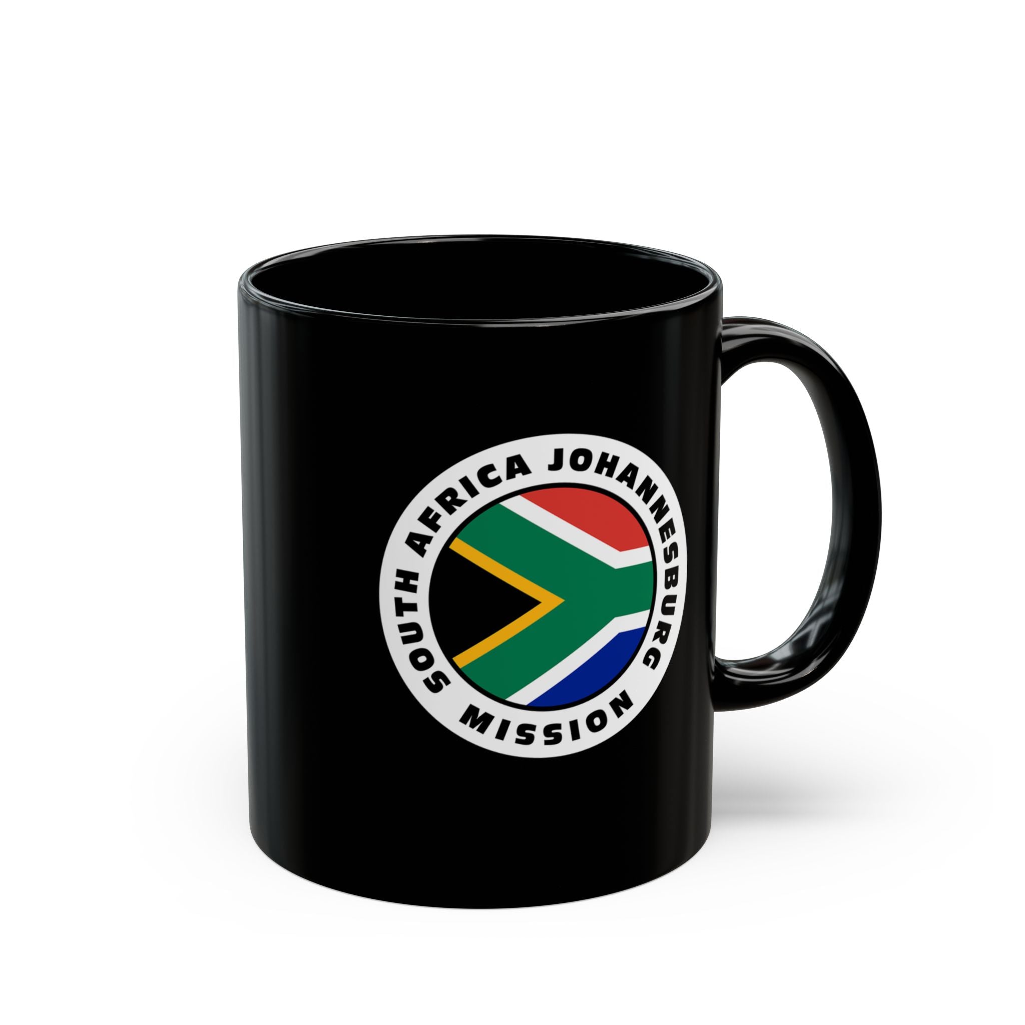 South Africa Johannesburg Mission Circular Flag Black Ceramic Mug - Latter-Day Saint LDS Missionary Gift - Book of Mormon