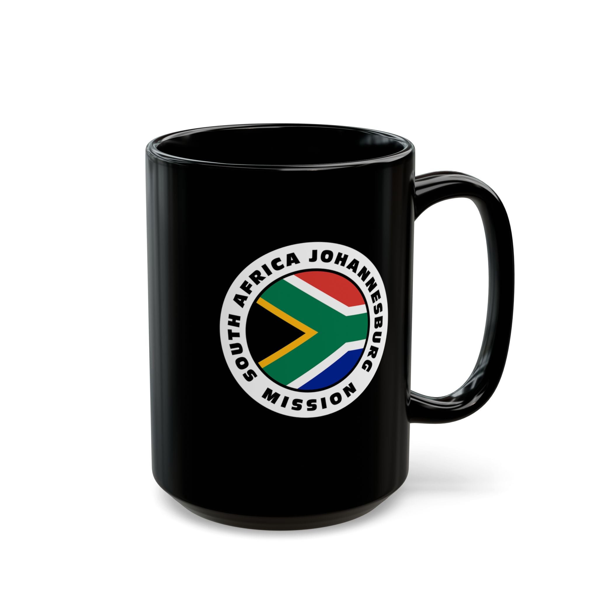 South Africa Johannesburg Mission Circular Flag Black Ceramic Mug - Latter-Day Saint LDS Missionary Gift - Book of Mormon