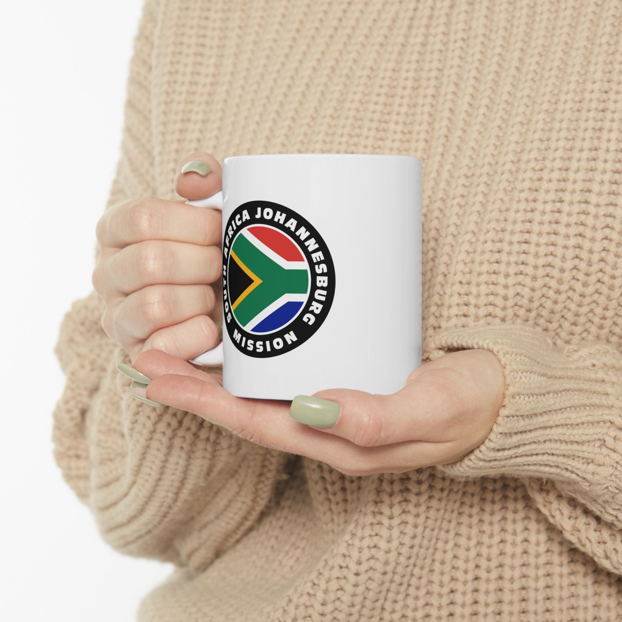 South Africa Johannesburg Mission Circular Flag White Ceramic Mug - Latter-Day Saint LDS Missionary Gift - Book of Mormon