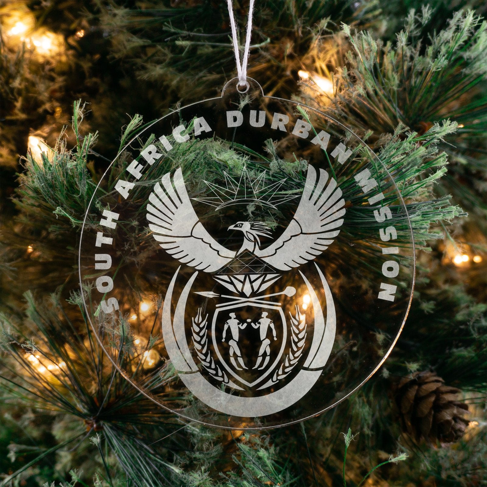 LDS South Africa Pretoria Mission Christmas Ornament hanging on a Tree