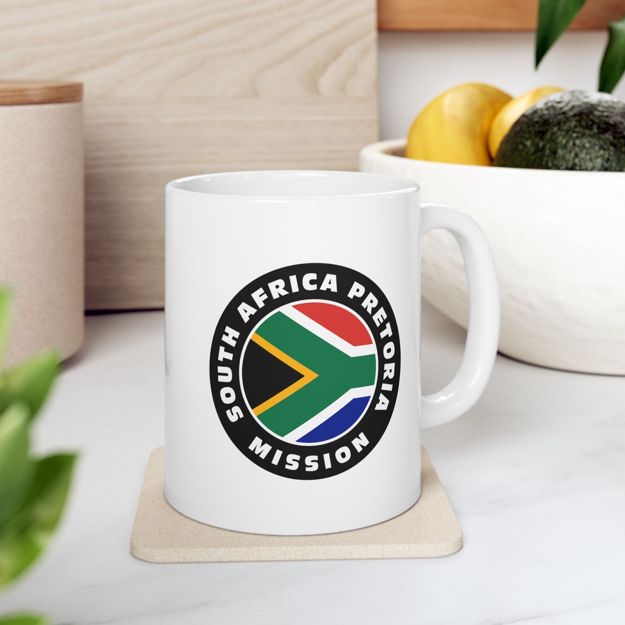 South Africa Pretoria Mission Circular Flag White Ceramic Mug - Latter-Day Saint LDS Missionary Gift - Book of Mormon