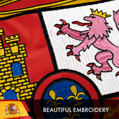 G128 Spain (Spanish) Flag | 3x5 feet | Double Sided Embroidered 210D Indoor/Outdoor, Brass Grommets, Heavy Duty Polyester