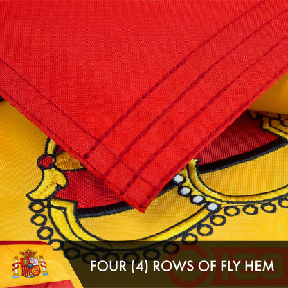 G128 Spain (Spanish) Flag | 3x5 feet | Double Sided Embroidered 210D Indoor/Outdoor, Brass Grommets, Heavy Duty Polyester