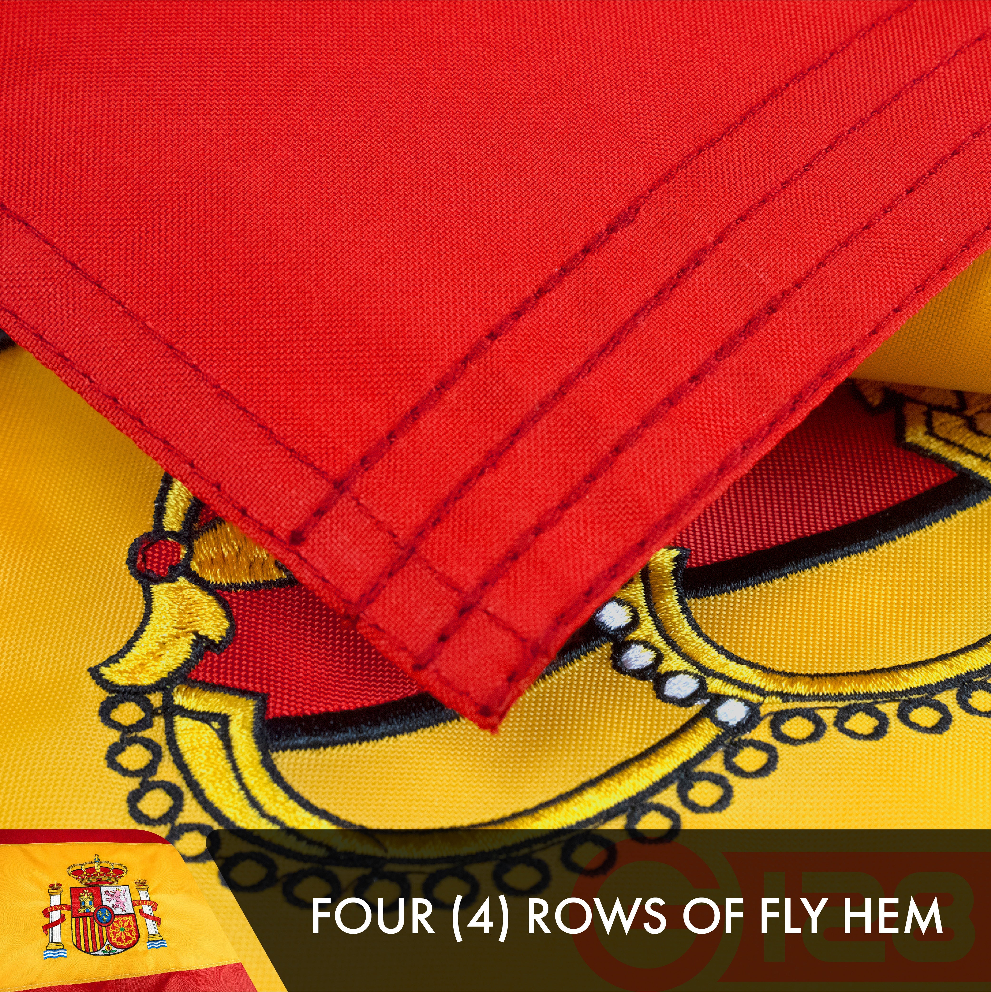 G128 Spain (Spanish) Flag | 3x5 feet | Double Sided Embroidered 210D Indoor/Outdoor, Brass Grommets, Heavy Duty Polyester