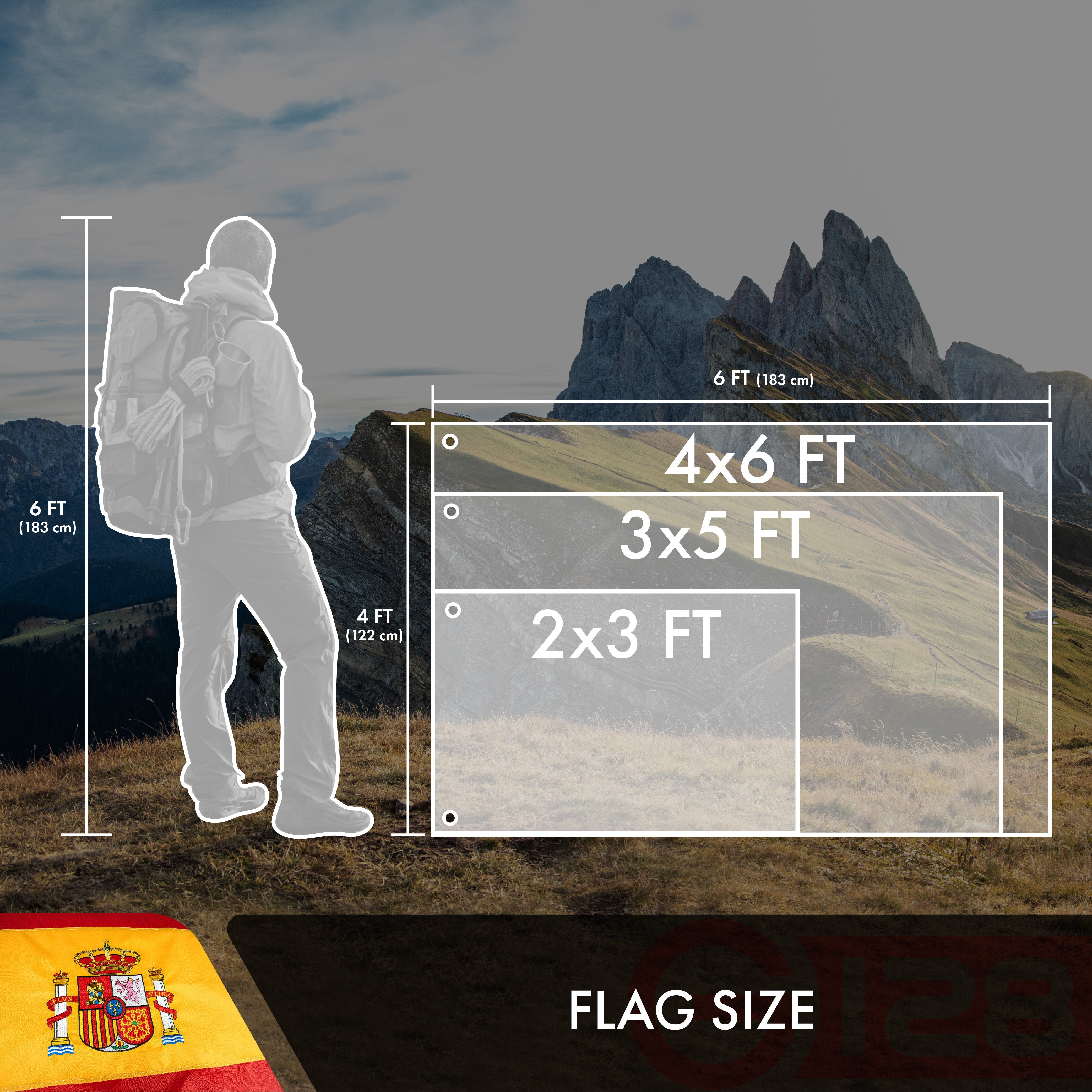 G128 Spain (Spanish) Flag | 3x5 feet | Double Sided Embroidered 210D Indoor/Outdoor, Brass Grommets, Heavy Duty Polyester
