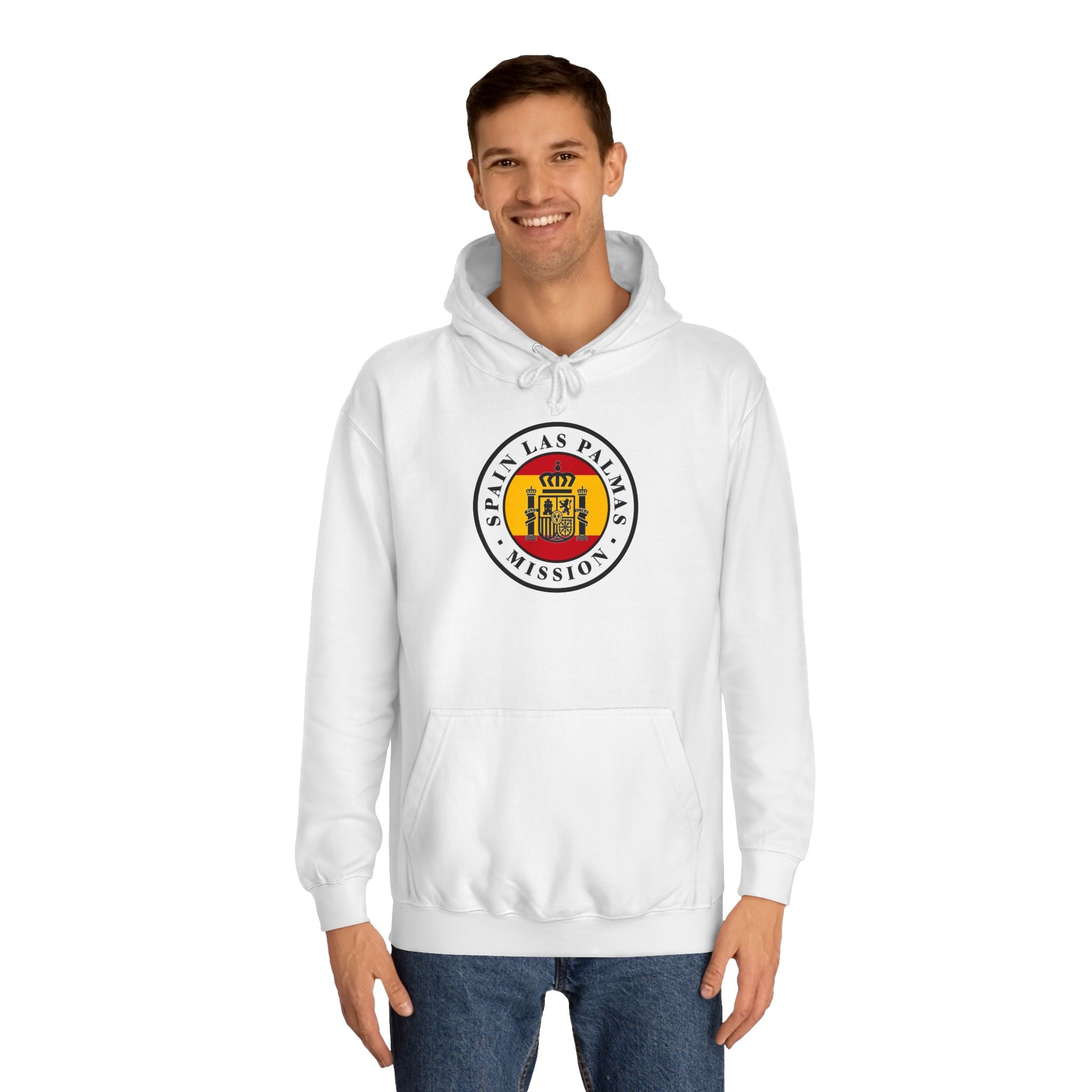 Spain Las Palmas Mission Flag Logo (White Border) College Hoodie - Latter-Day Saint LDS Missionary Gift - Book of Mormon