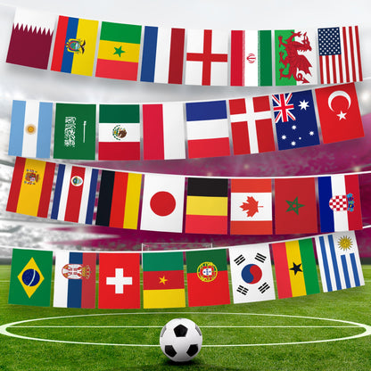 G128 2022 World Cup Bunting Banner | Flag 11 x 7.5 Inch, Full String 40 Feet | LiteWeave Pro Series Printed 150D Poly | String Flag Decor for Fan Club Party, Soccer Events, World Cup Fan Celebration